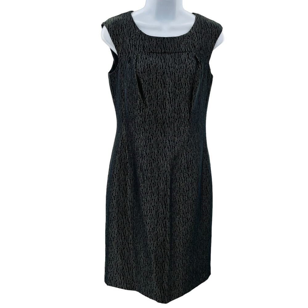 Calvin Klein Black Silver Graphic Knit Sleeveless Classic Shift Sheath Dress 4